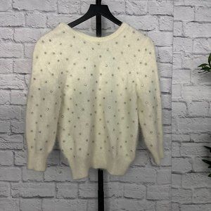 BA&SH  Amby Rhinestone Detail Angora Blend Sweater In White